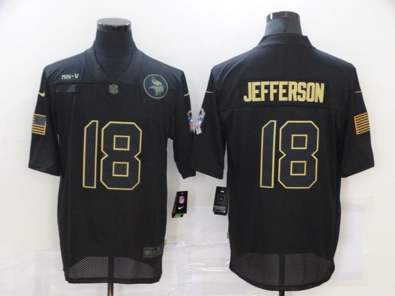 Men Minnesota Vikings 18 Jefferson Black gold lettering 2020 Nike NFL Jersey